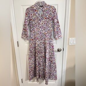 J Peterman vintage cotton midi shirtdress fit & flare puple pink floral size 2